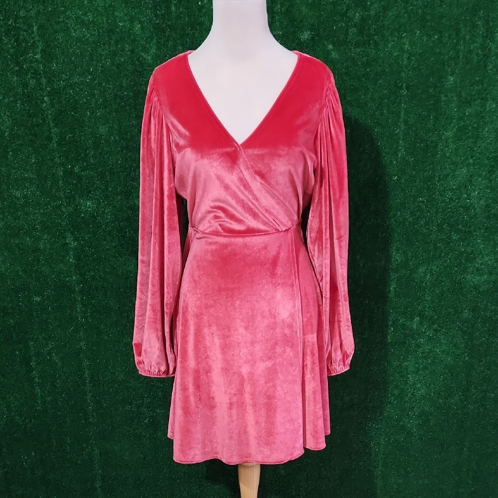 Chic Velvet Long Sleeve Dress in Pink